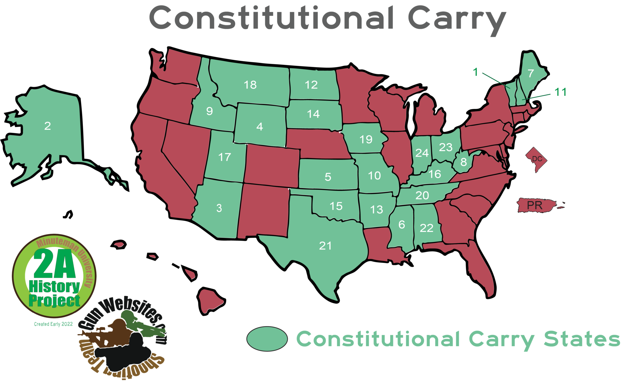 Constitutional Carry States Map 2024 - Lynne Rosalie